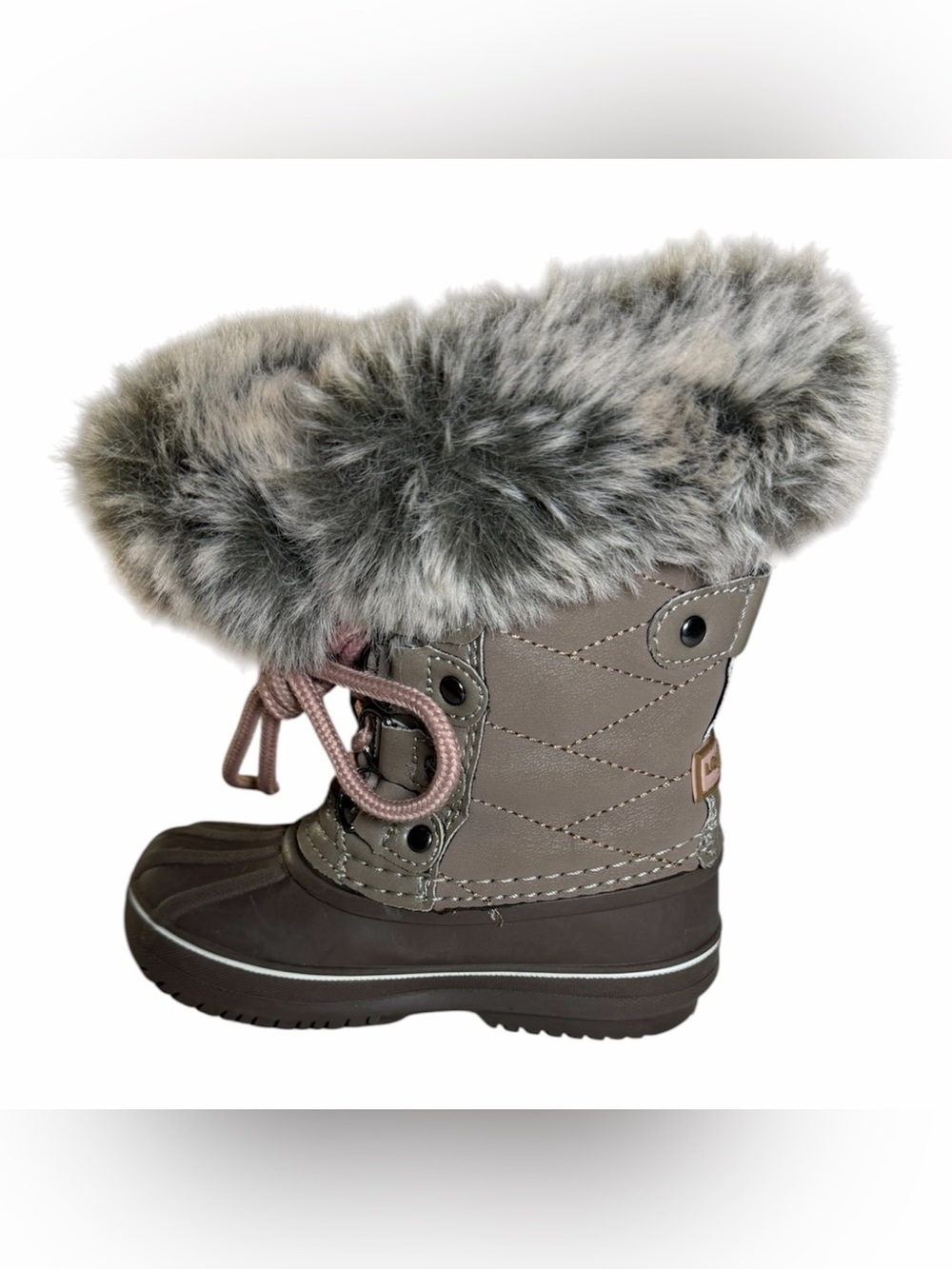 London Fog Toddler Girl Winter Boots Sz 6 Taupe Pink Faux Fur Enfield Duck Boot